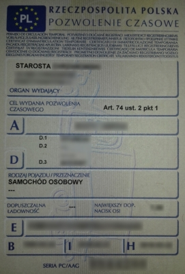pozwolenie czasowe dowód rejestracyjny