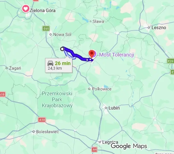 Mapa dojazdu Głogów – Bytom Odrzański